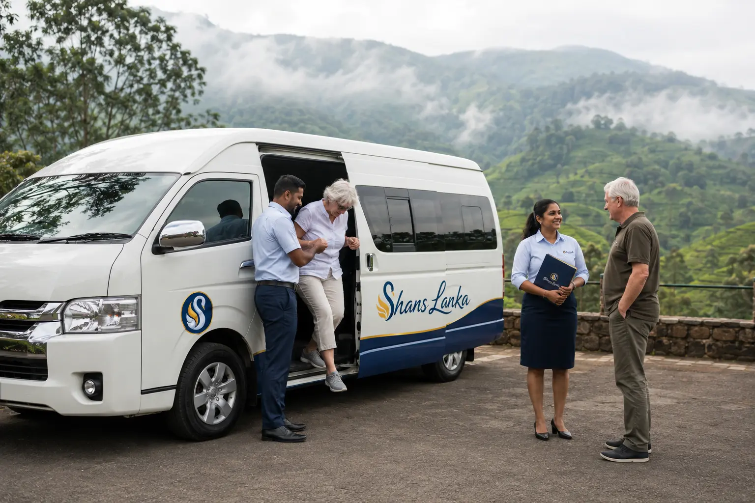 Licensed Shans Lanka Travels guide assisting guests at a tea estate